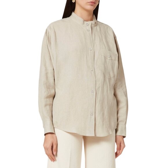 Isabel Marant Nauru Button Down Top Shirt Womens 34 Tan 2 US Linen Long Sleeve - Picture 2 of 12